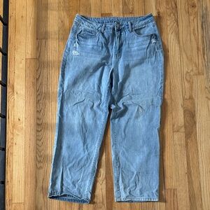 Women’s light blue sound/style distressed 90s straight high rise jeans 12
